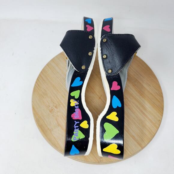 Dr Scholls Wooden Slide Sandals Womens 7 Original Clog Black Hearts Custom Paint - Picture 10 of 12